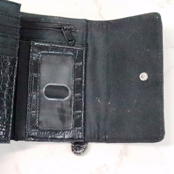 9 Nine & Co Black Faux Leather Trifold Crocodile Alligator Skin Card Slot Wallet - Picture 7 of 7